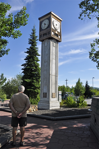 Lee Duquette by a big clock tower